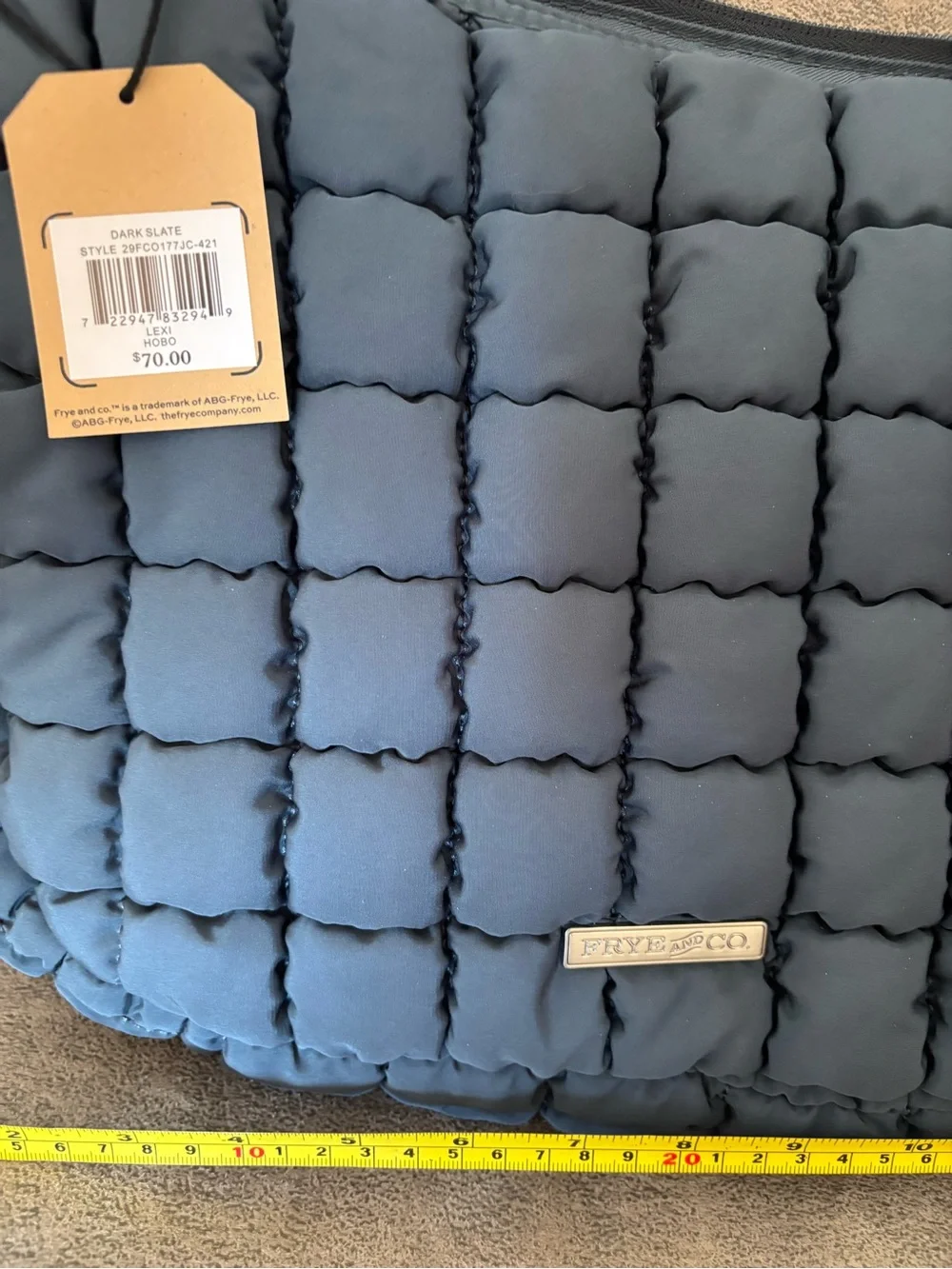 FRYE & Co Quilted Shoulder Hobo Bag in Slate Blue/dark